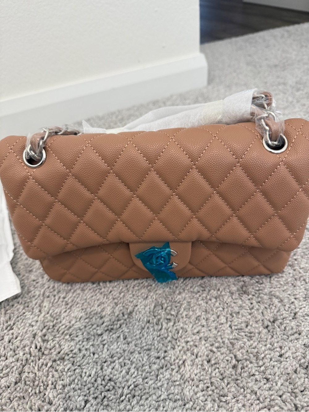 INSPIRED…. Quilted Tan Shoulder Bag with Chain Strap
